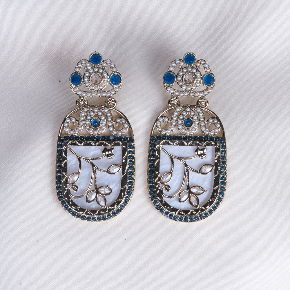 Jyotika Blue Earrings with MOP touch