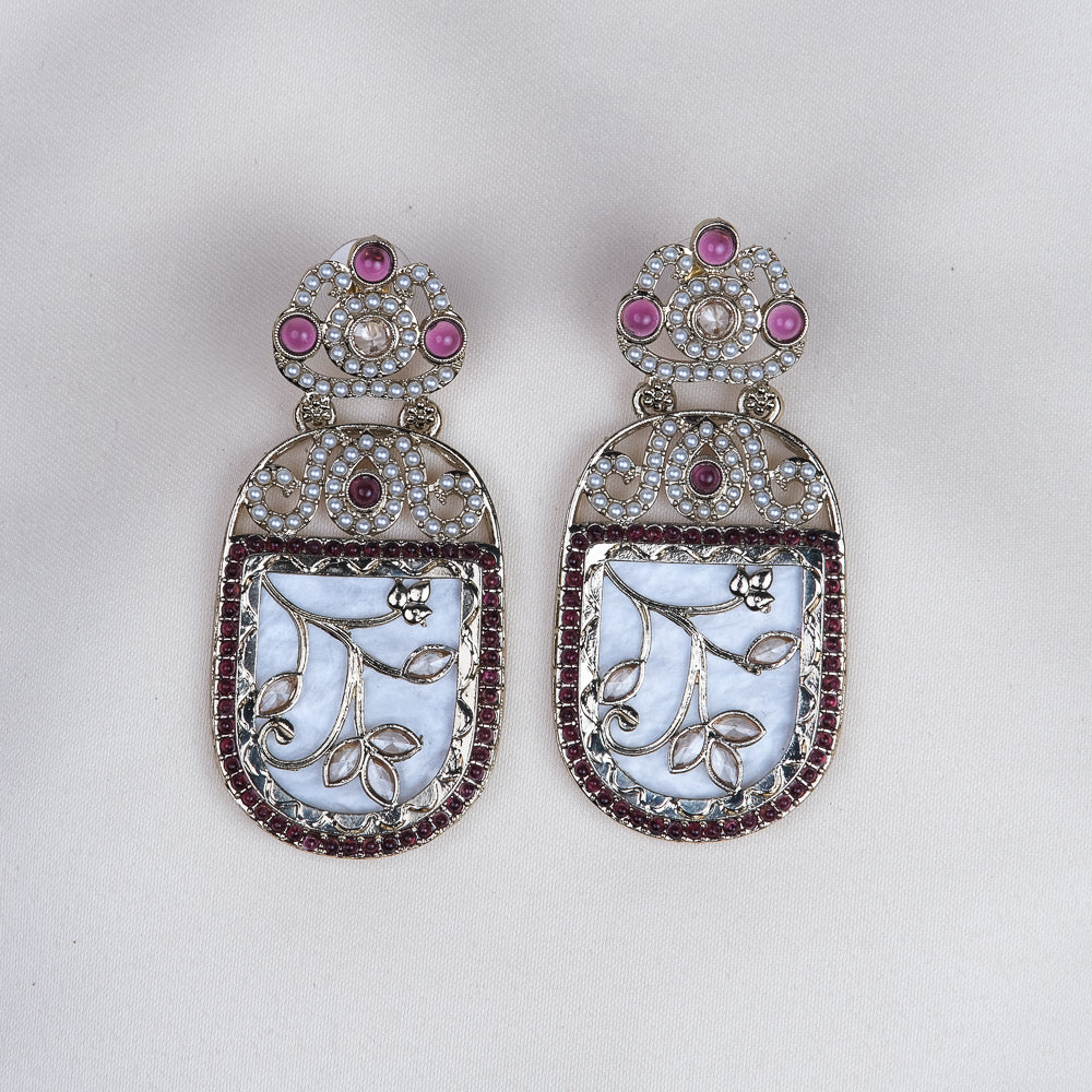Jyotika Pink Earrings with MOP touch