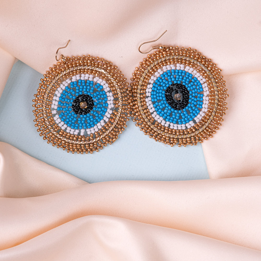 Evil Eye Golden Handmade Beaded Earring