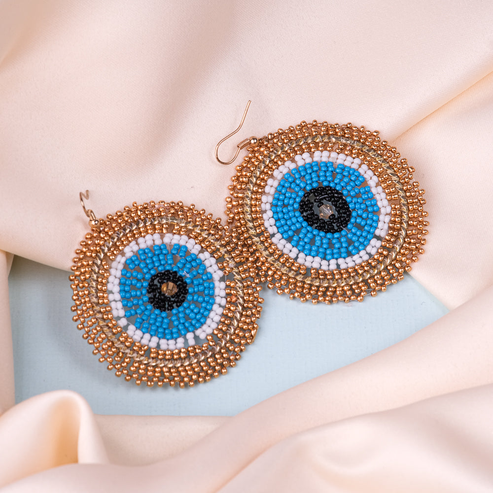 Evil Eye Golden Handmade Beaded Earring