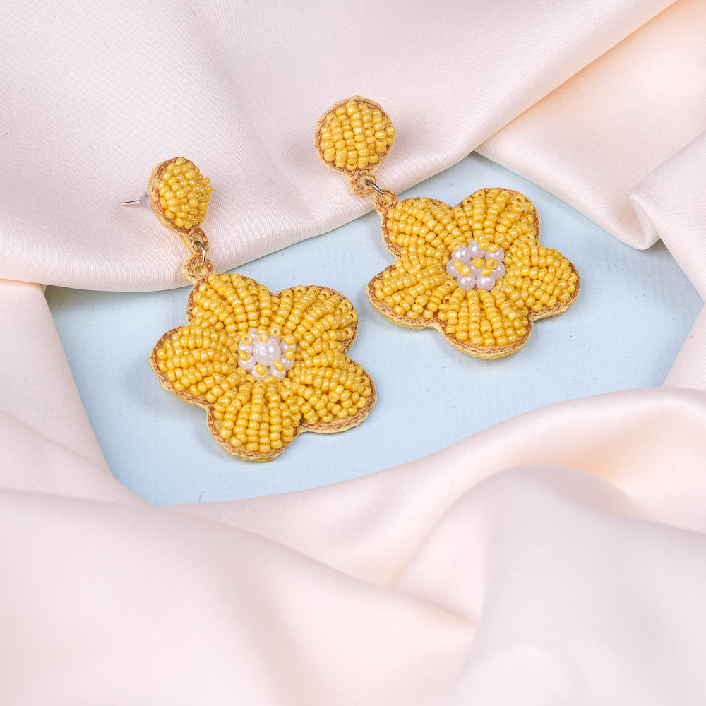 Flower Orange Handmade Beaded Earrings