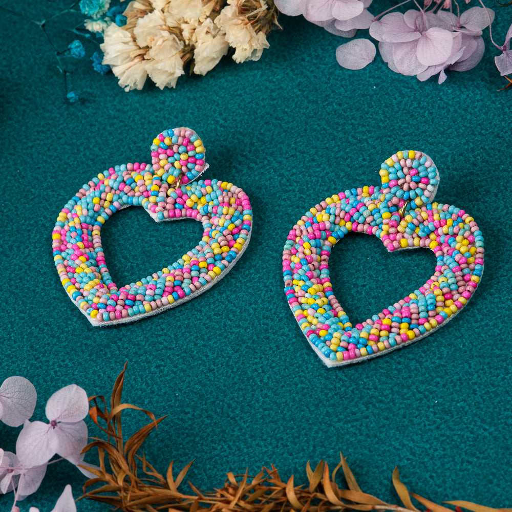 Dil Shaped Handmade Beaded Earrings