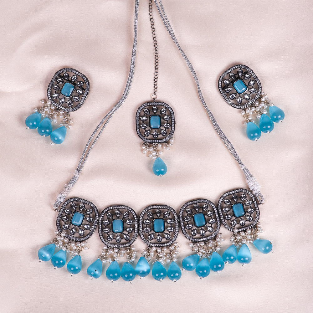 Yashvi Blue Uncut Kundan AD Choker
