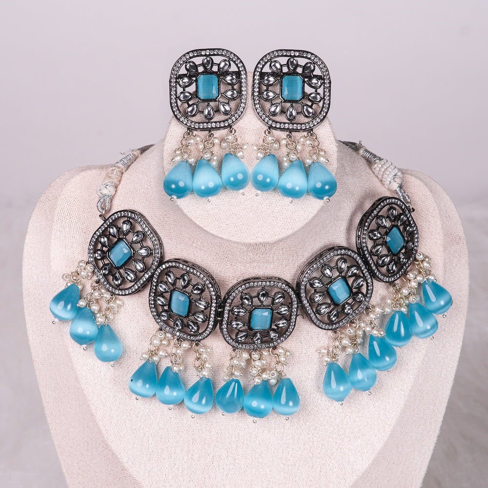 Yashvi Blue Uncut Kundan AD Choker
