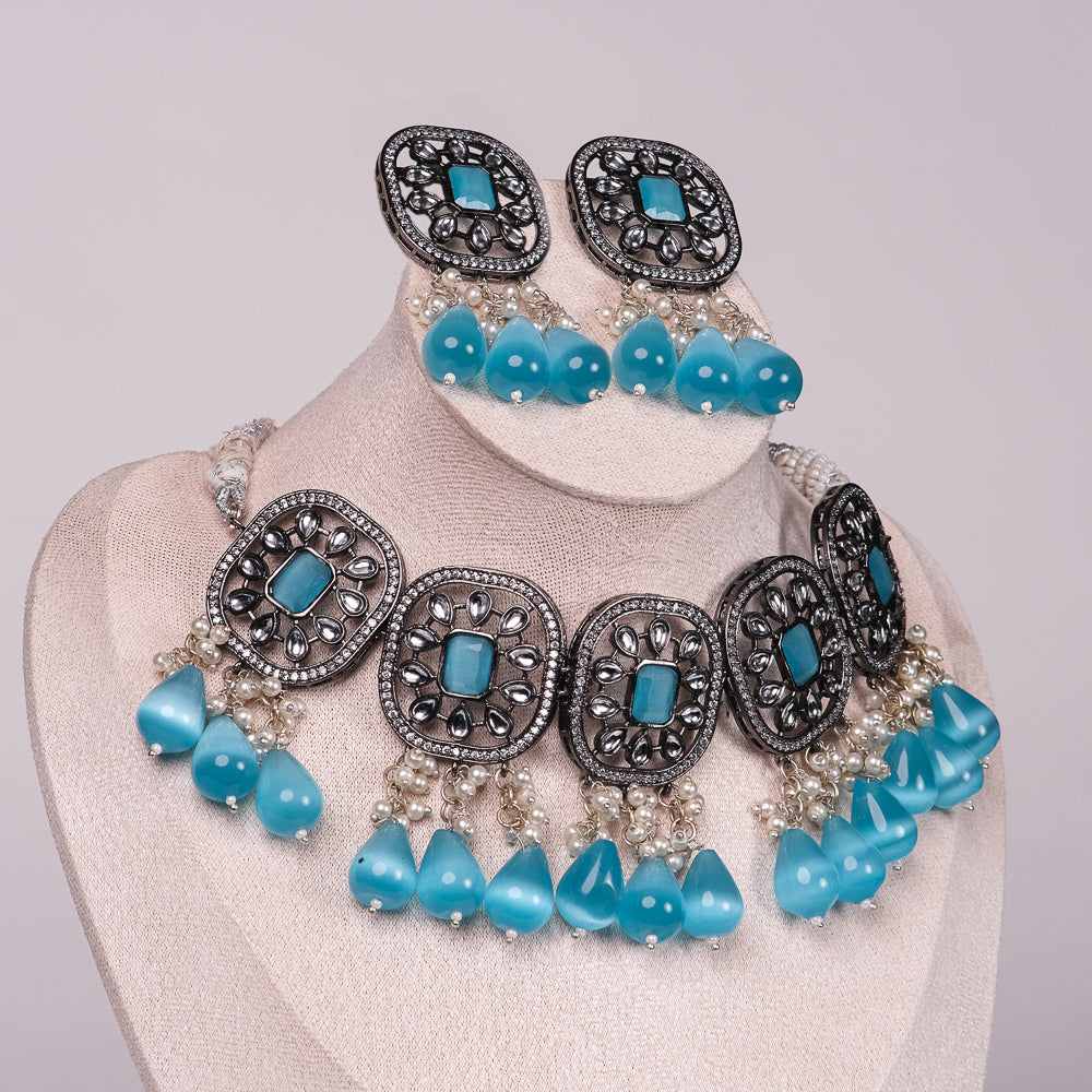 Yashvi Blue Uncut Kundan AD Choker