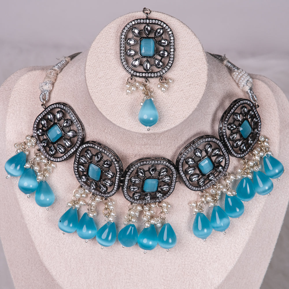 Yashvi Blue Uncut Kundan AD Choker