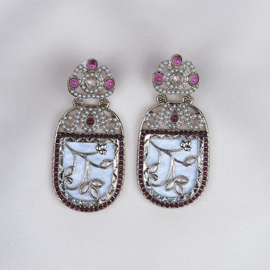Jyotika Pink Earrings with MOP touch