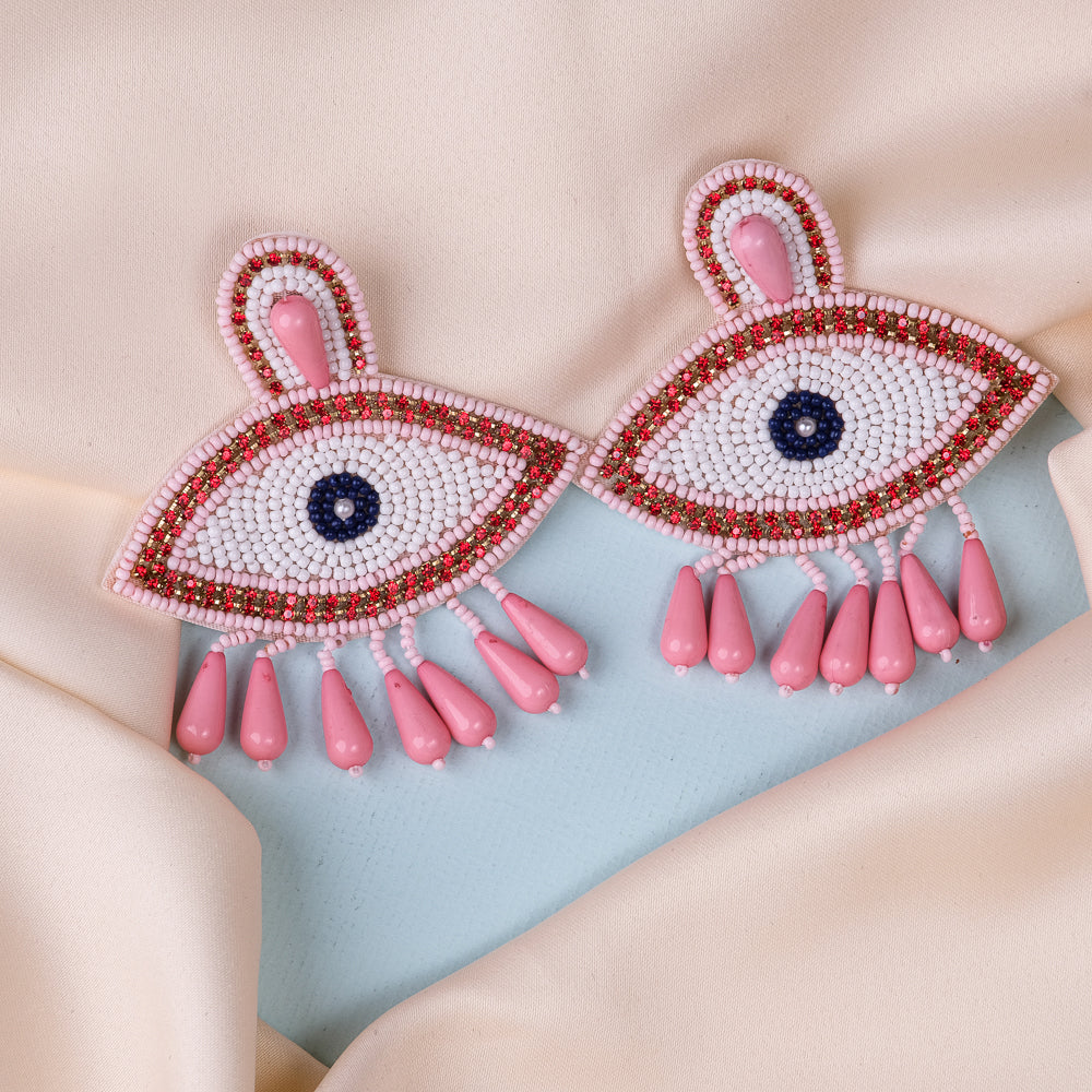 Pink Evil Eye Handmade Beaded Earrings