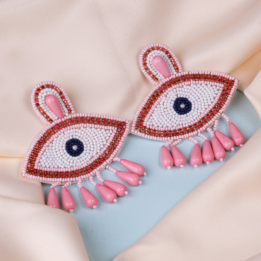 Pink Evil Eye Handmade Beaded Earrings