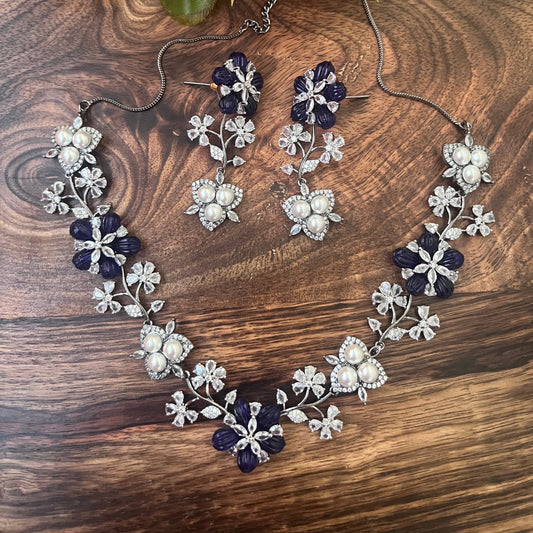 Olivia Charm Zirconia necklace Navy blue